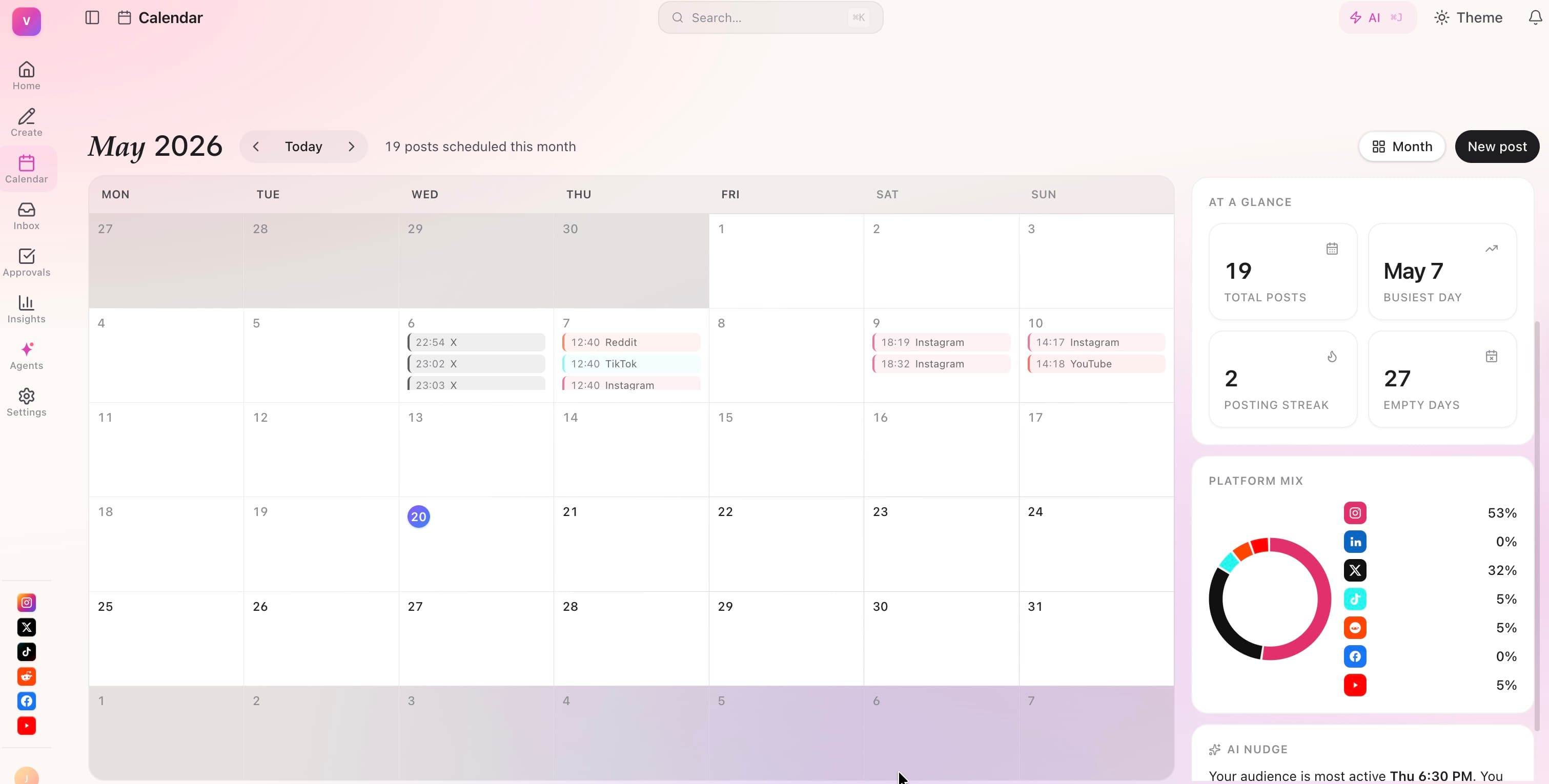 Vertical AI social publishing calendar