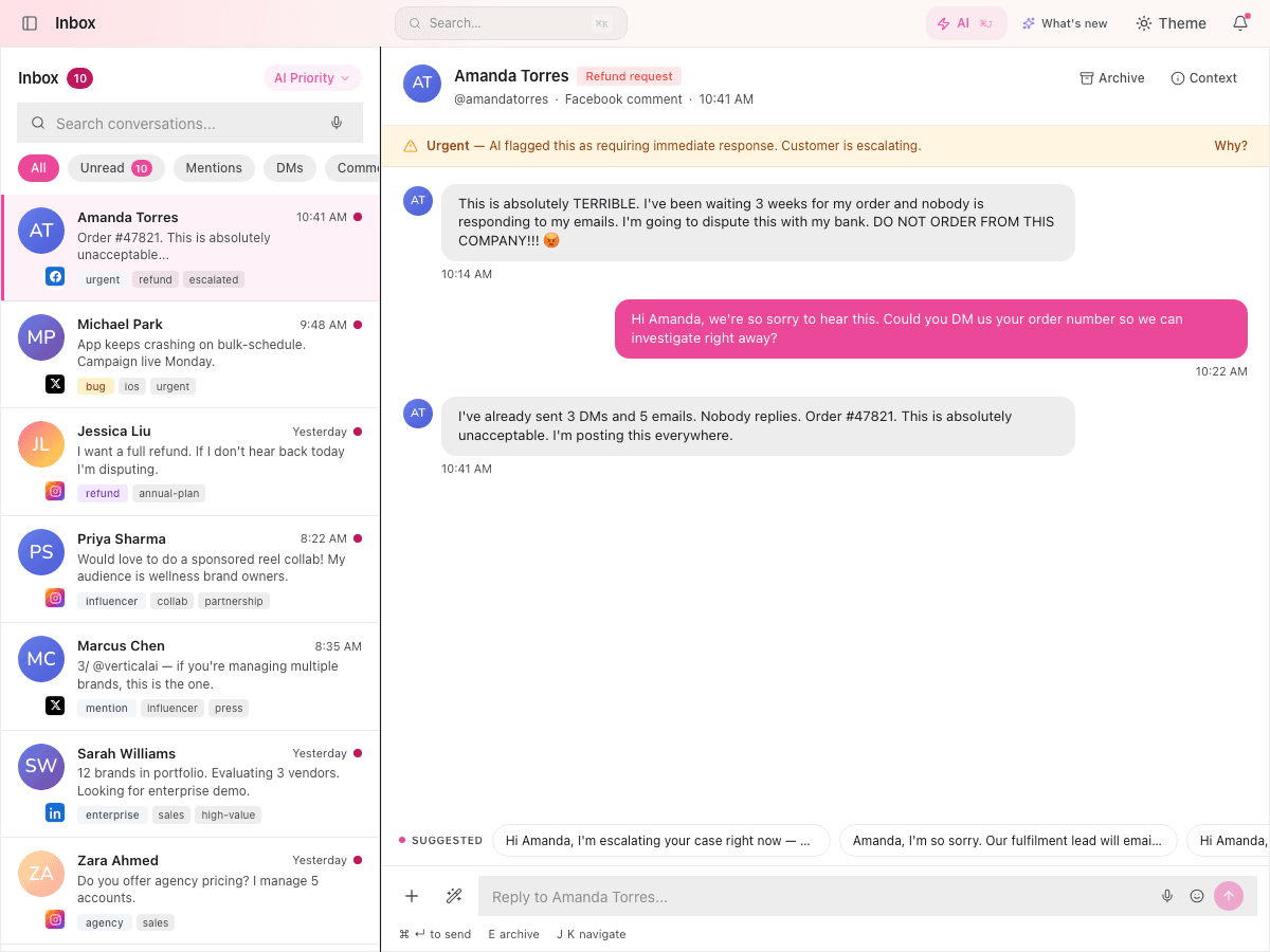 Vertical AI unified social inbox with AI priority